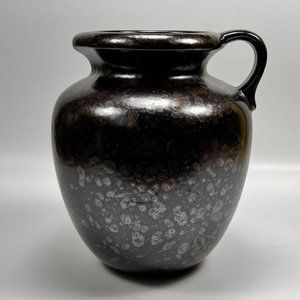 Vtg Scheurich Keramik Ceramic 606-16 Black Pitcher Handle Copper Germany 70s